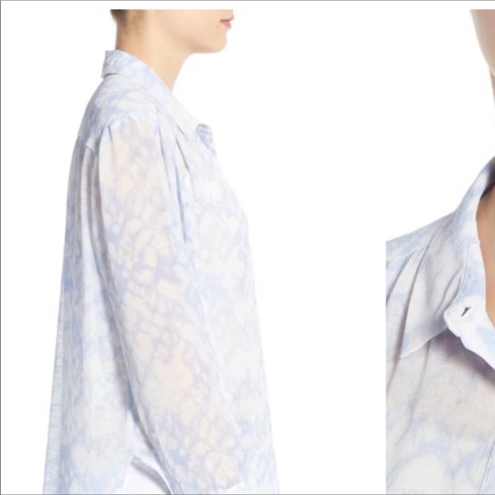 NWT Vince Camuto L sheer light blue/white blouse - Picture 2 of 10